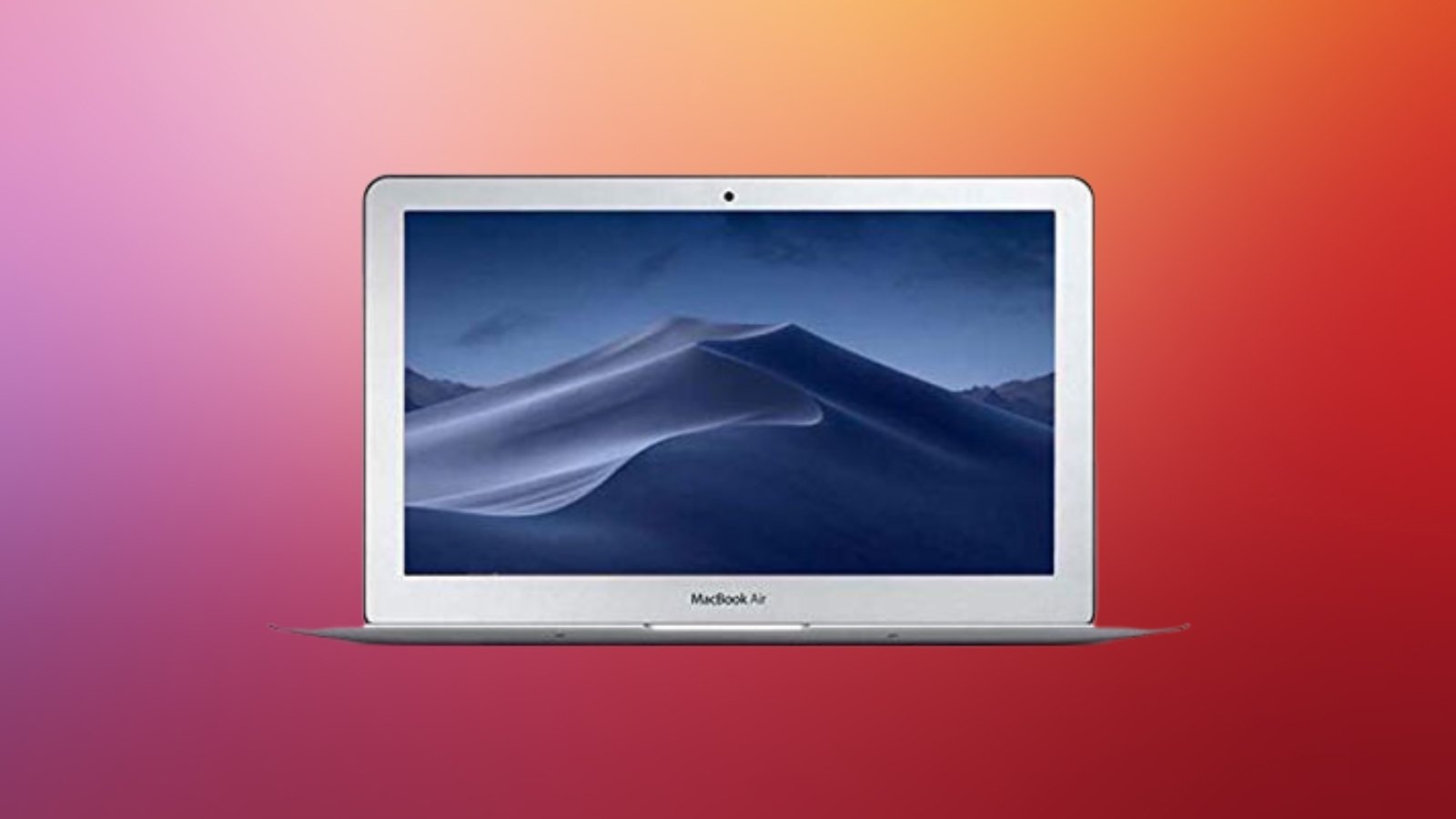 MacBook Air on red background
