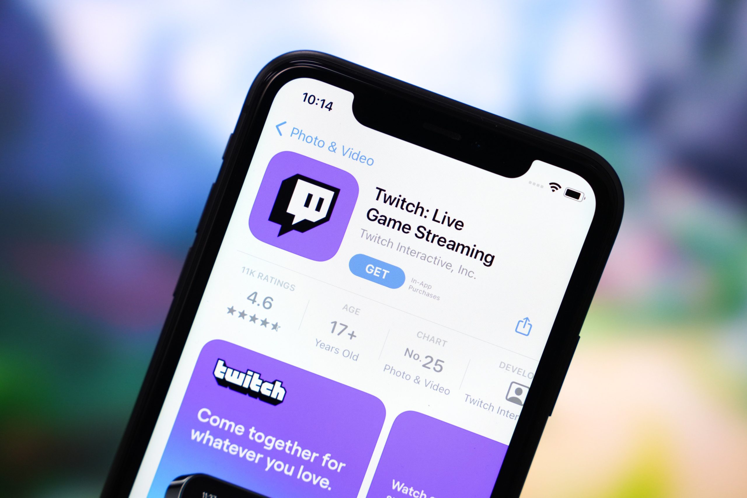 Twitch App on App Store seen displayed on the screen of an iPhone