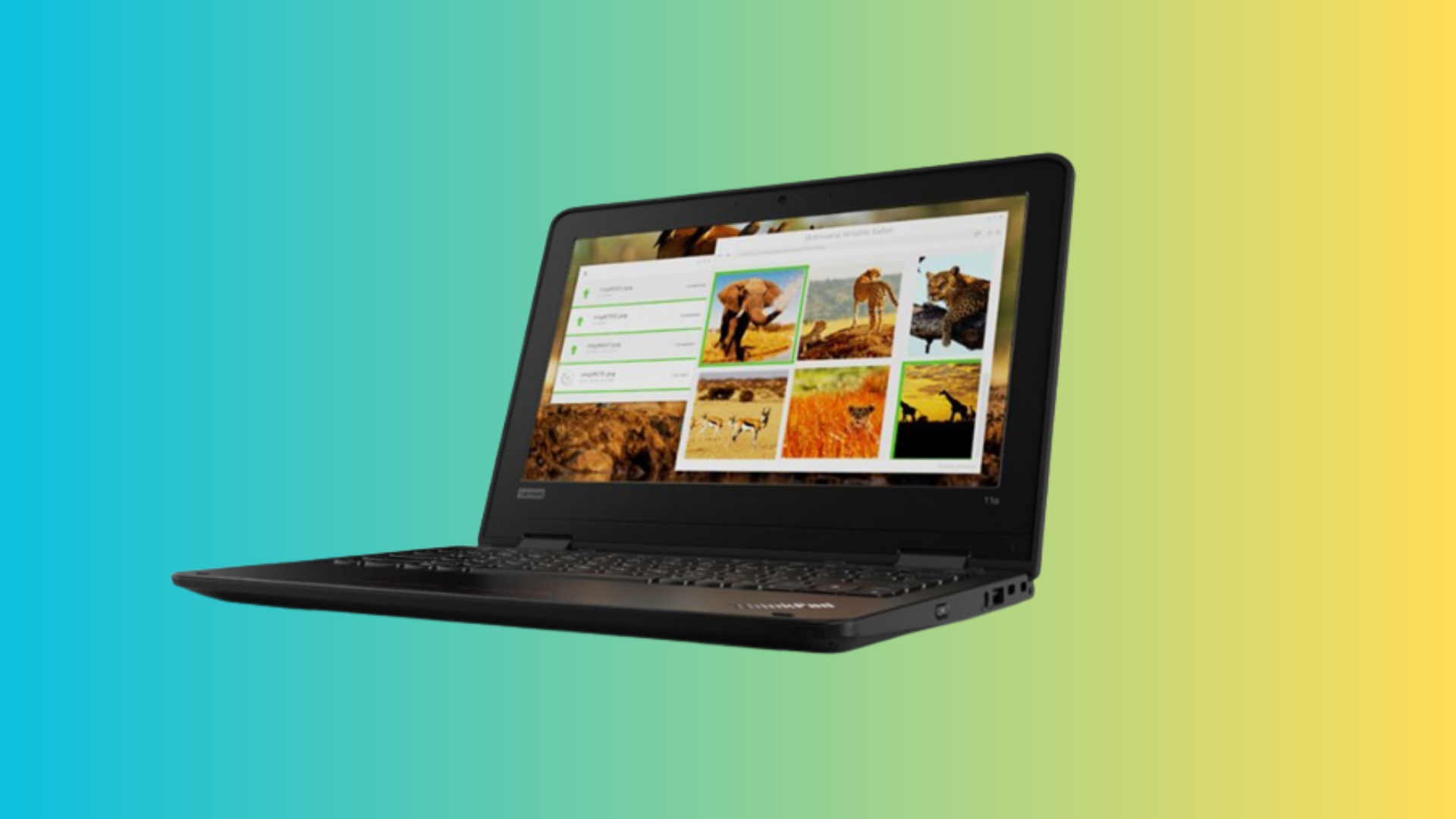 Lenovo ThinkPad laptop on a colorful, gradient background