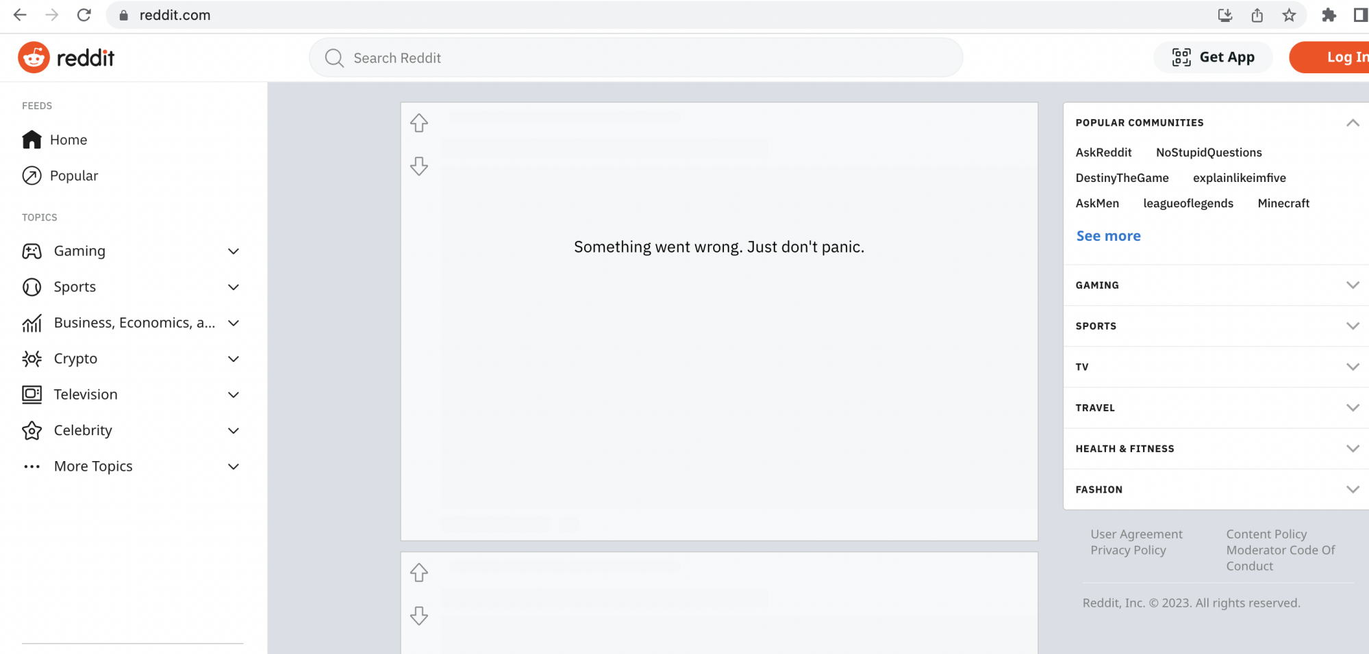 web page showing reddit down