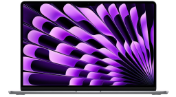 silver laptop with purple and black feathery screen image