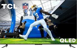 TCL TV with football player and stadium on screen