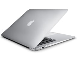 MacBook Air laptop half-open and positioned slightly sideways