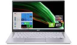 silver laptop with green and black desktop image and notification bar to the left