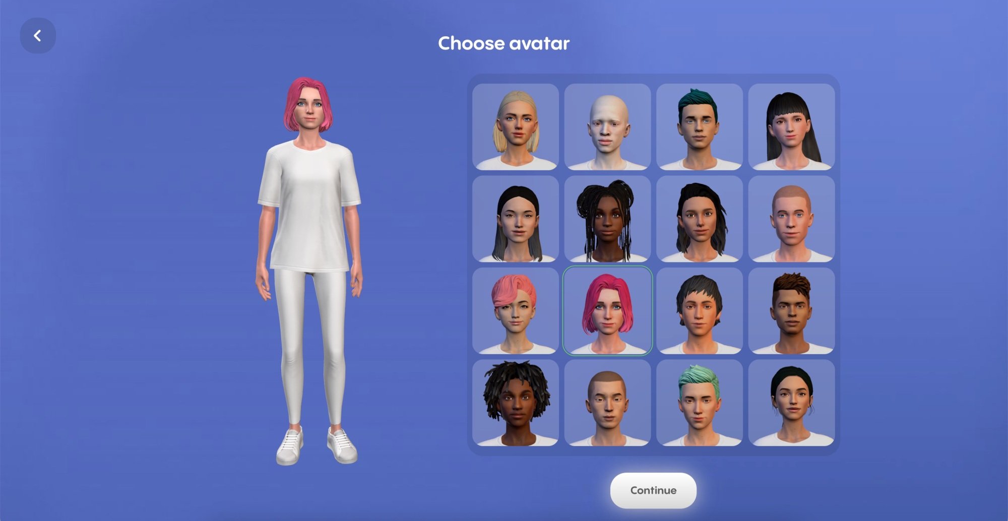 Page to create your Replika avatar