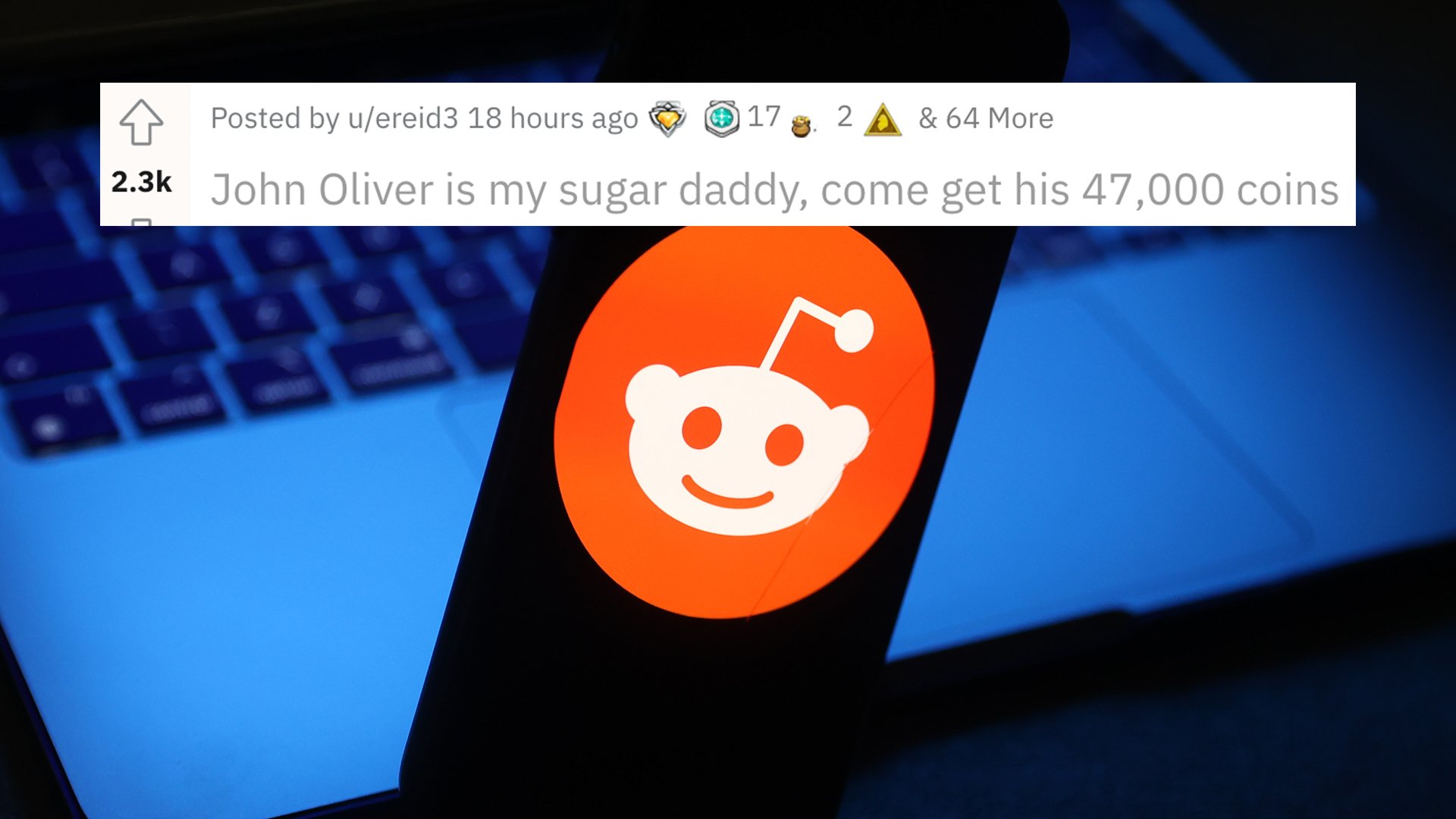 The Reddit logo is visible on a phone.