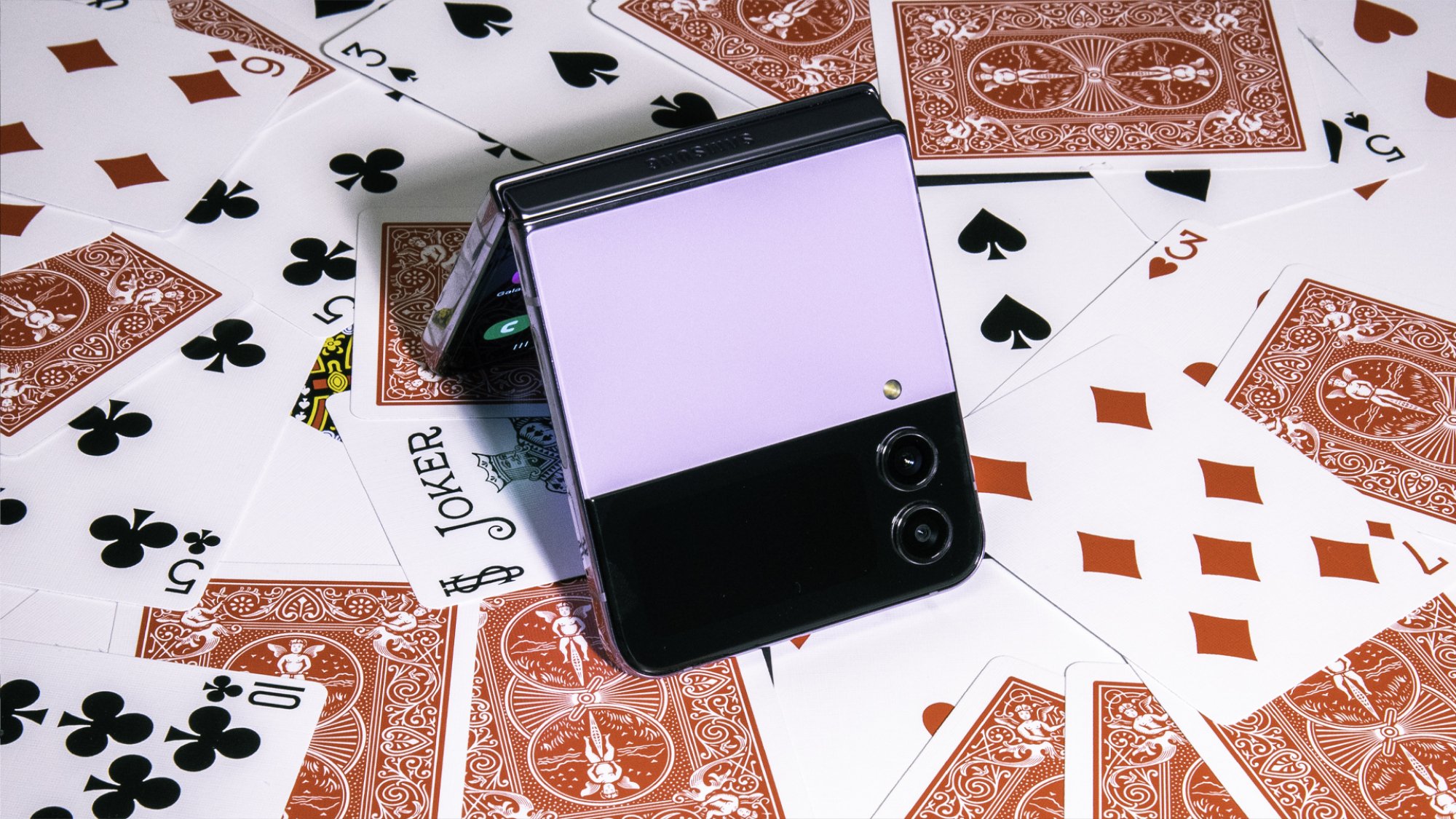 Samsung Galaxy Z Flip 4  on deck of cards