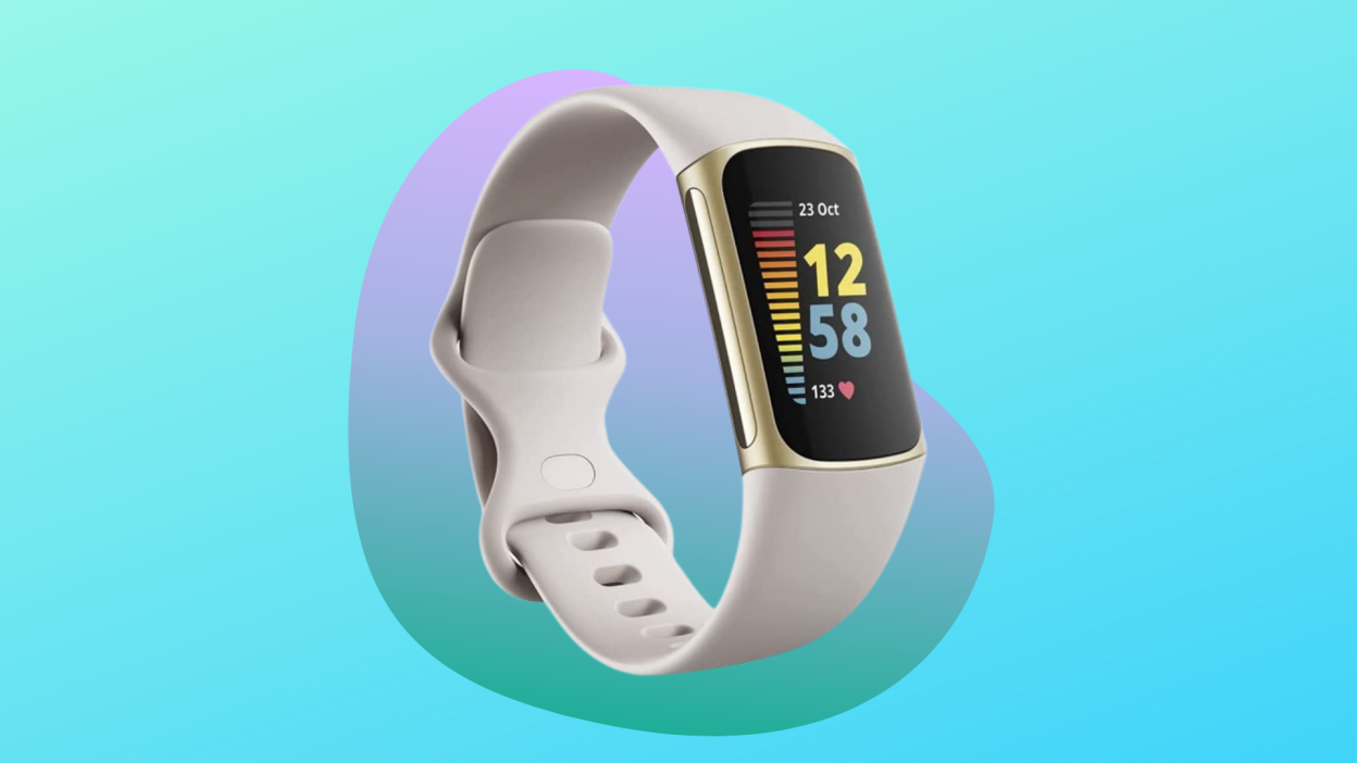 Fitbit Charge 5 on blue background