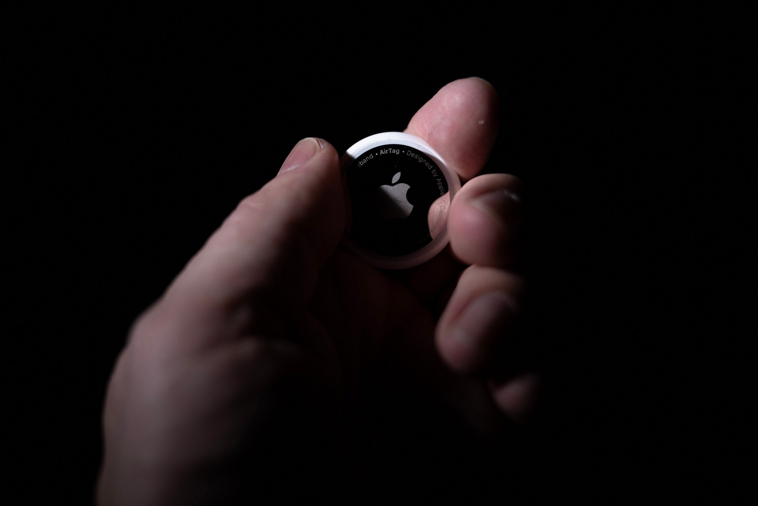This photo illustration taken on February 13, 2023 shows an Apple Air Tag in Washington, DC