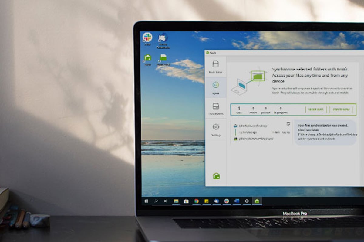 Part of a laptop screen shown running the cloud storage application