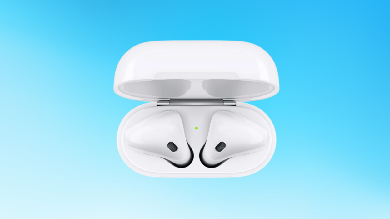 Apple AirPods (2nd Gen) on blue background