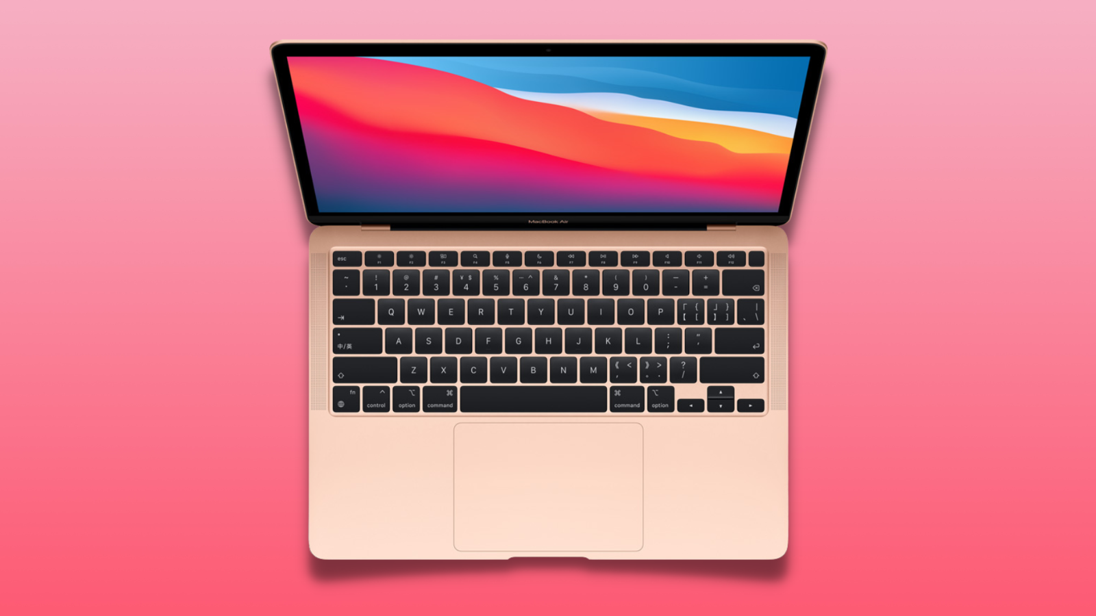 macbook air with pink gradient background