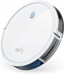 The Eufy BoostIQ RoboVac 11S robotic vacuum in a white color over a white background