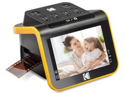 Kodak Slide N Scan Film and Slide Scanner over a white background with a picture of a mom and daughter in it