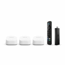 three eero mesh wifi routers with fire tv stick