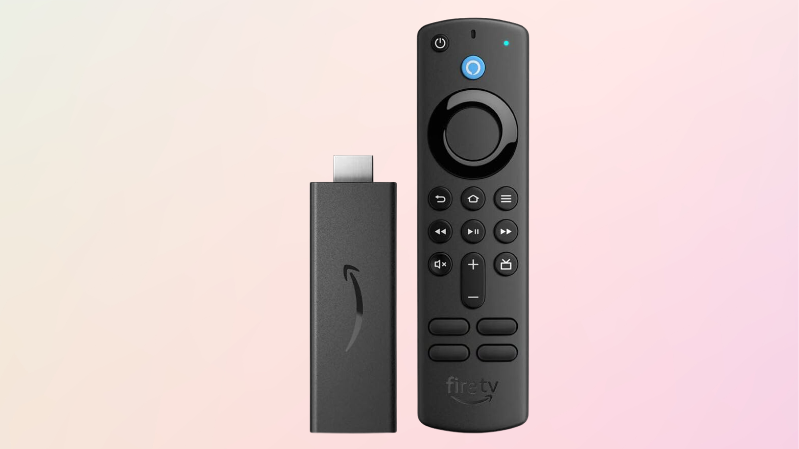 Amazon Fire TV stick on pastel pink background