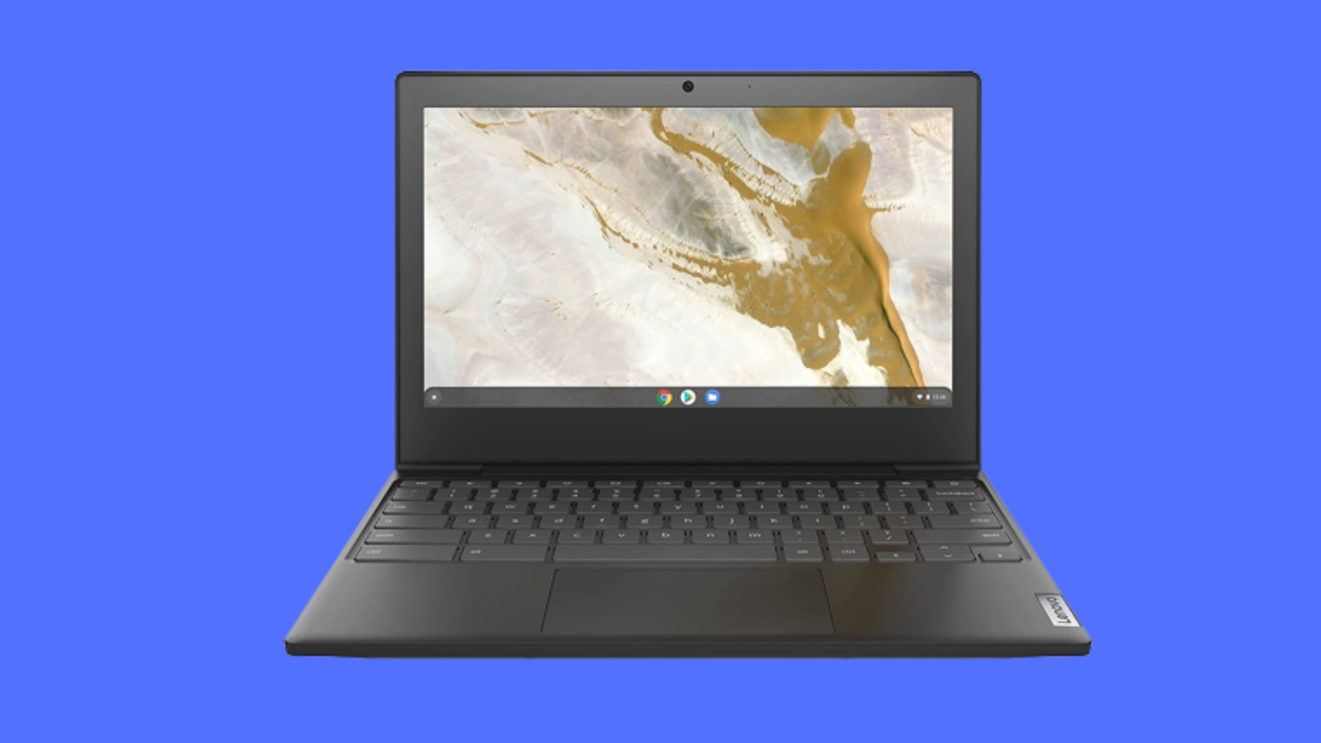 The Lenovo IdeaPad over a blue background