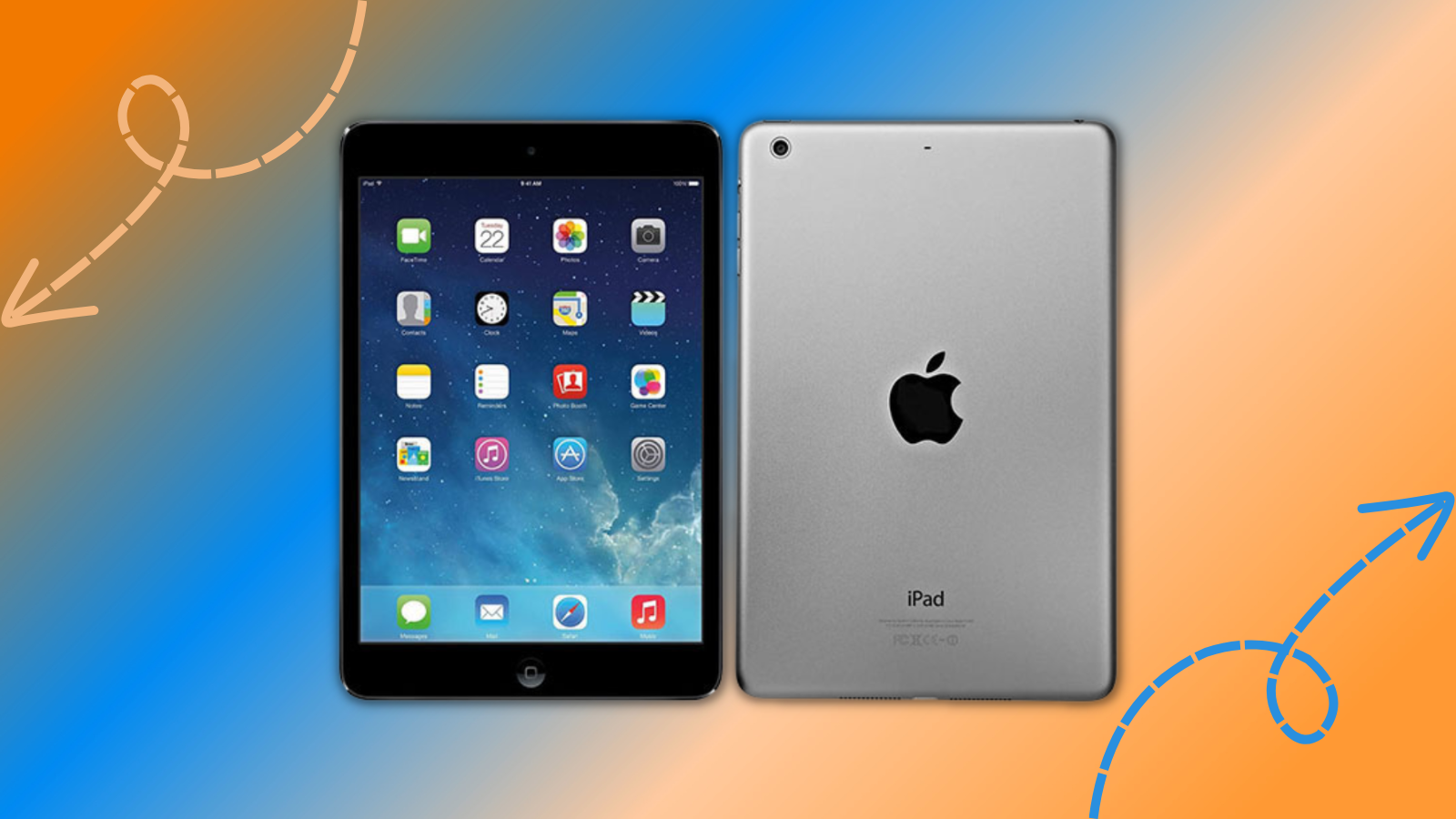 Refurbished iPad Air from front and back  with colorful background