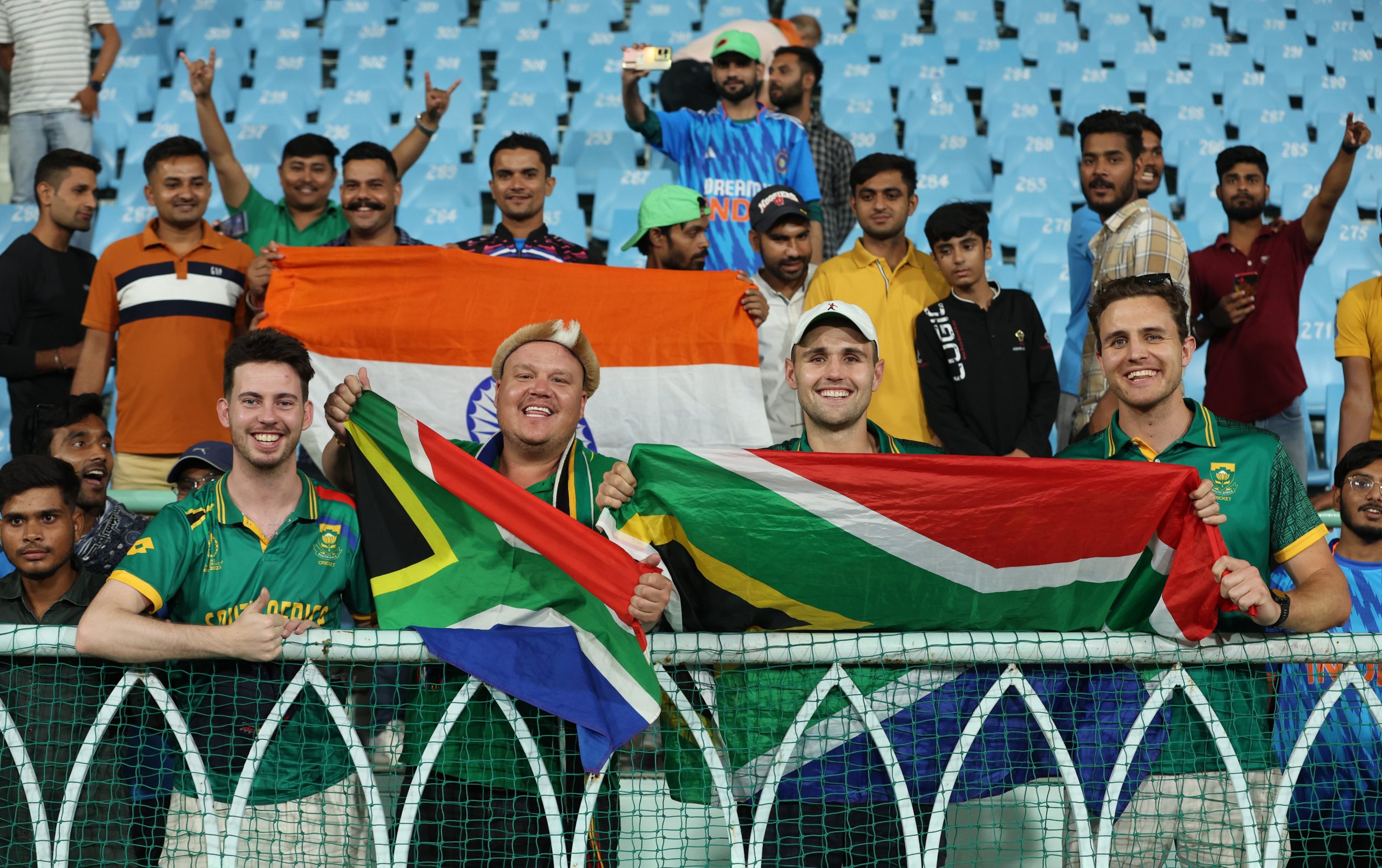 A spectator reacts in the crowd during the Cricket World Cup