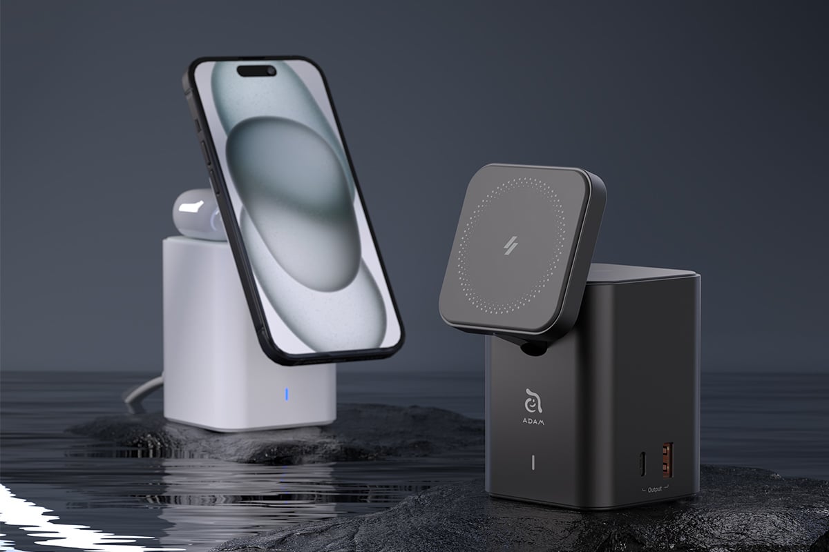 two charging blocks with smartphones