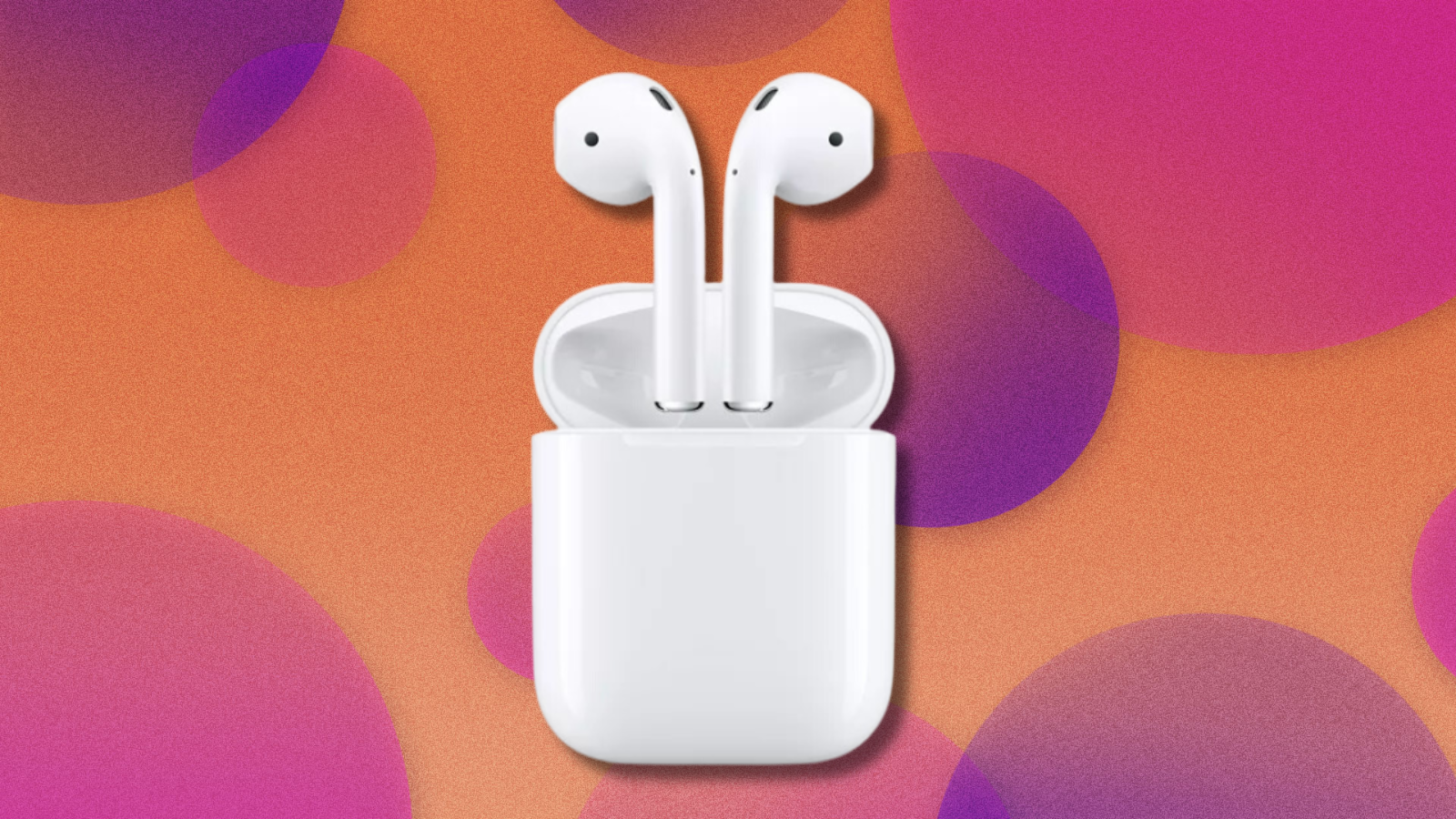 Apple AirPods on orange and purple abstract background