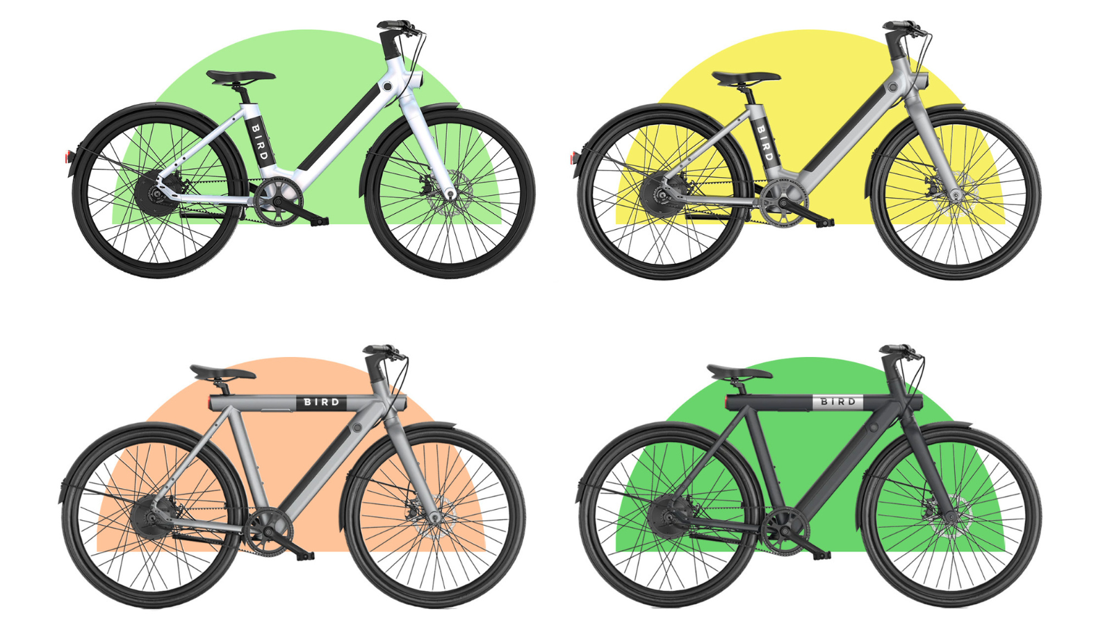 Bird e-bikes in multiple shapes and sizes