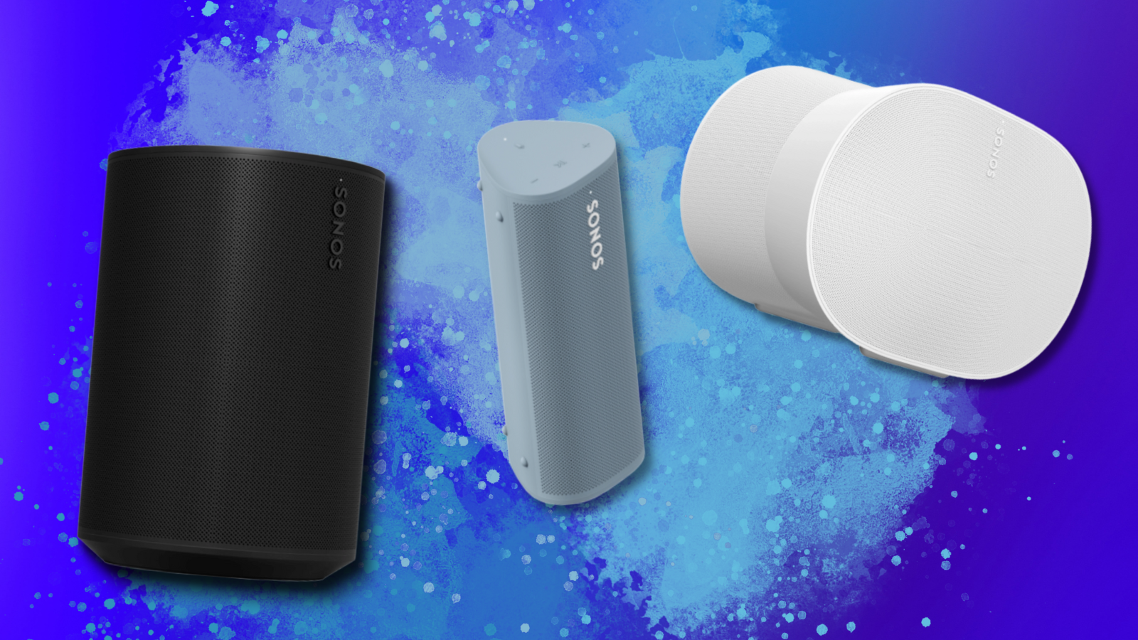 Sonos speakers with blue background