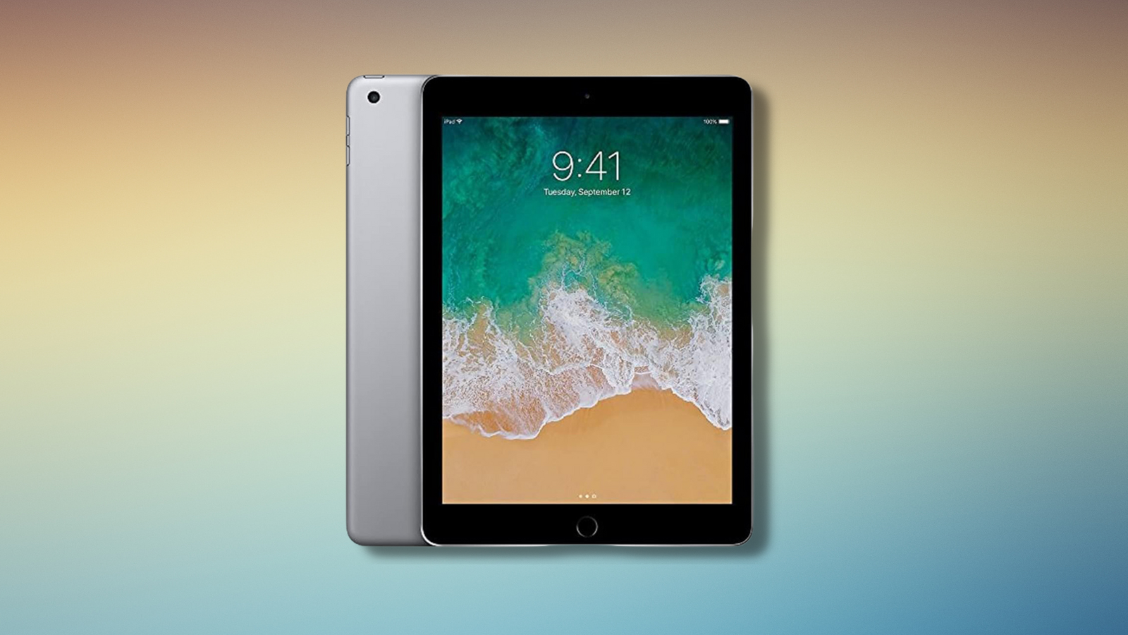 refurbished 2017 ipad with colorful gradient background