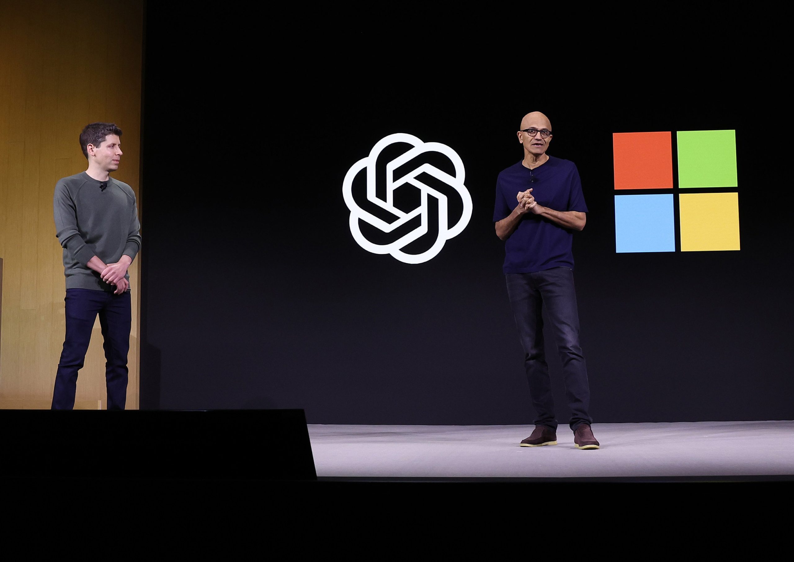 Sam Altman and Satya Nadella on stage