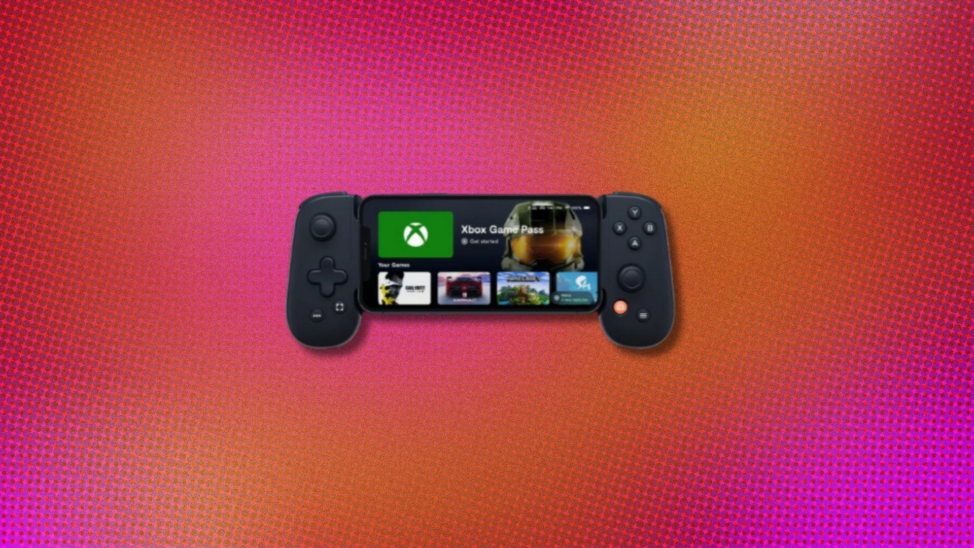 a backbone one with an iphone in its place showing the xbox game pass display