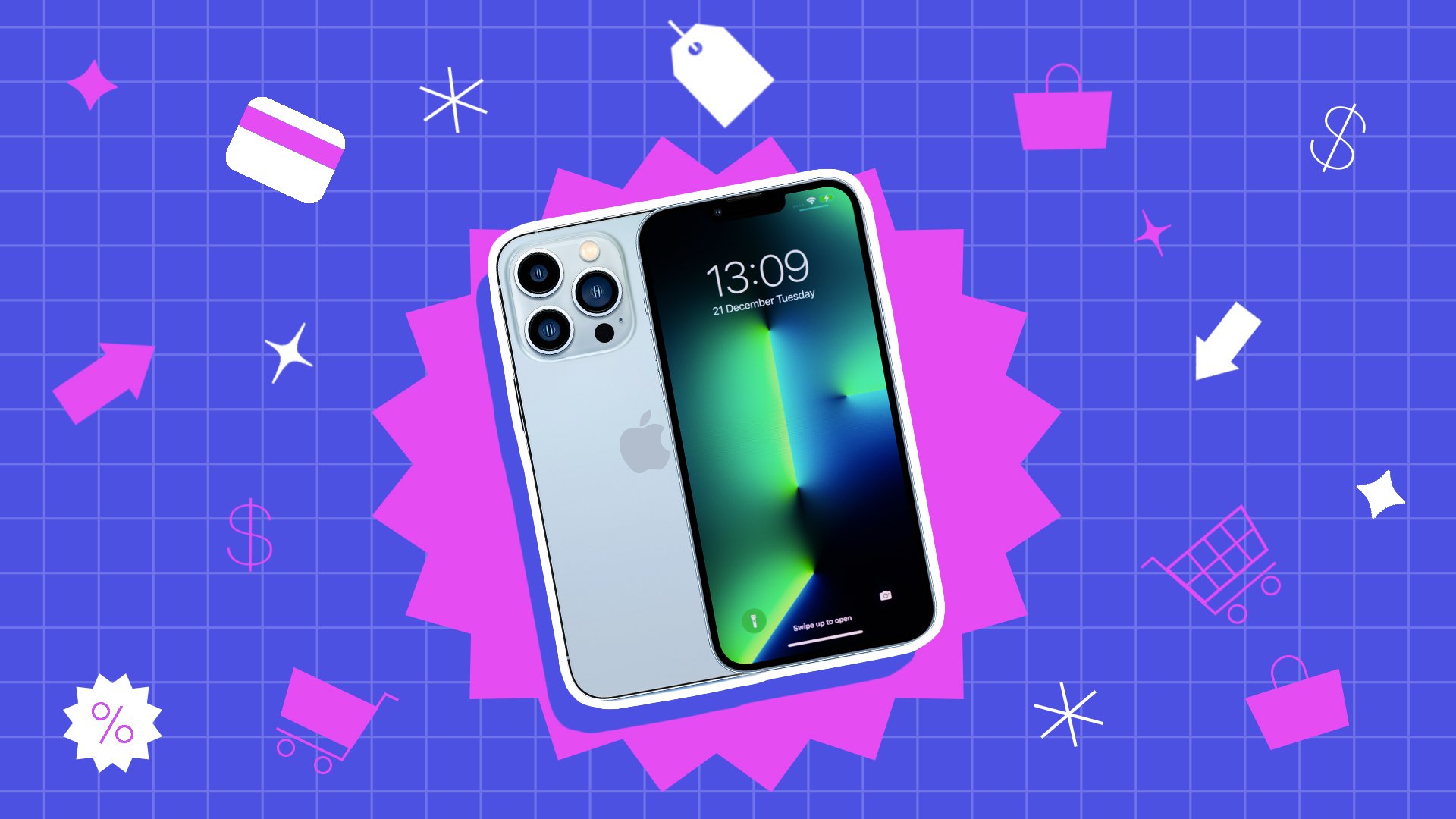 iphone surrounded by graphics