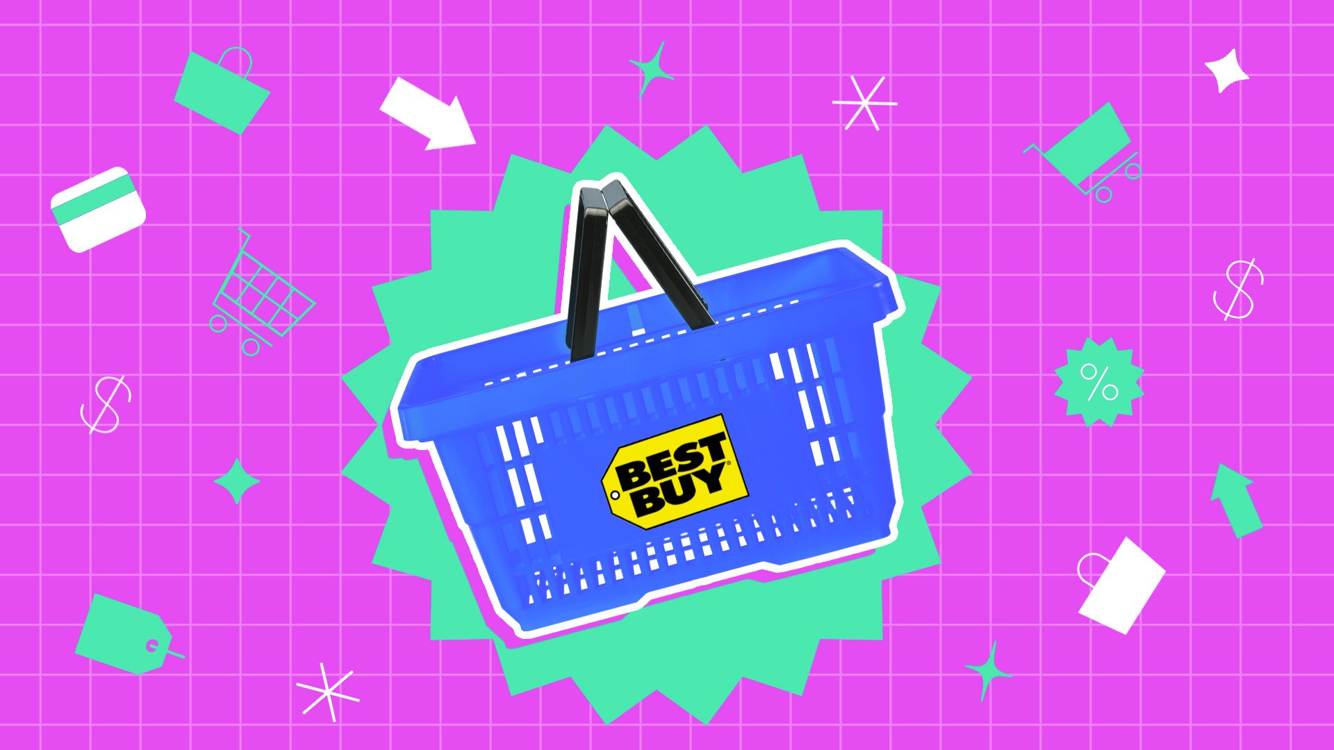 Best buy shopping basket on a colorful background