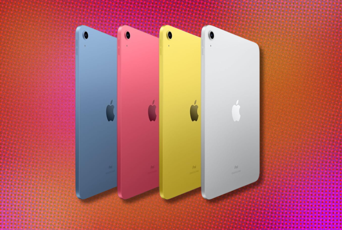 ipad 10th gen set against pink and orange background 