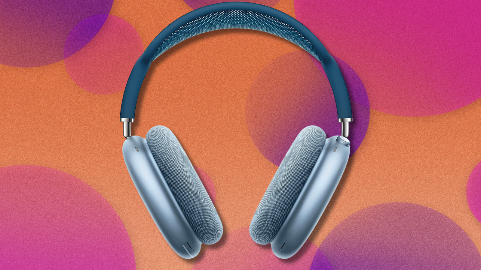 Apple AirPods Max on orange and pink abstract background