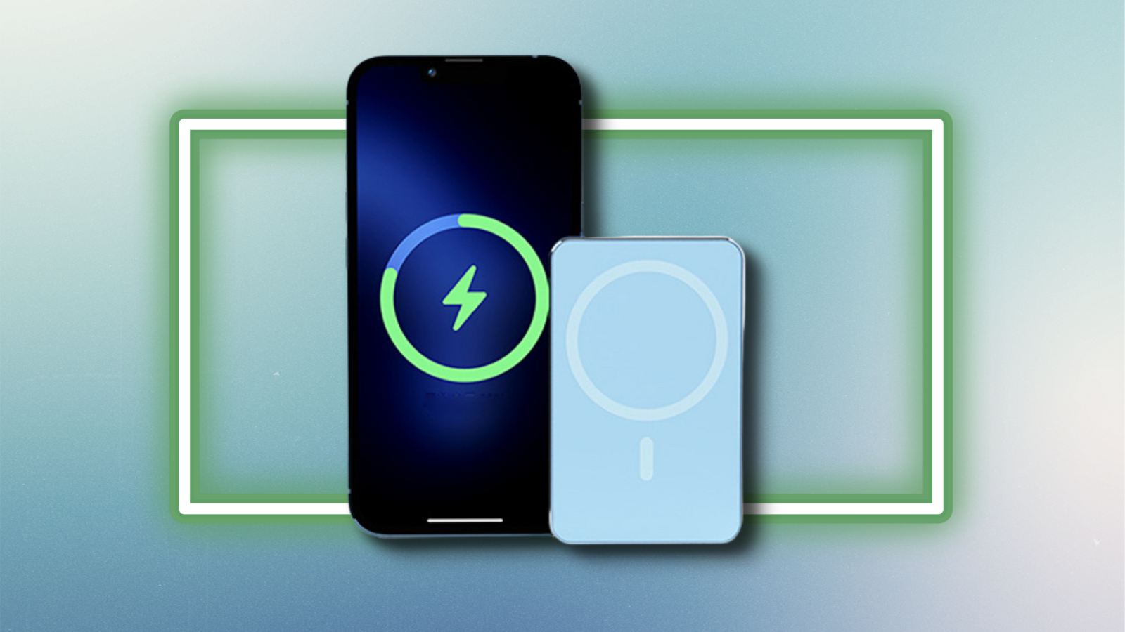 Speedy Mag wireless charger next to iPhone with colorful background