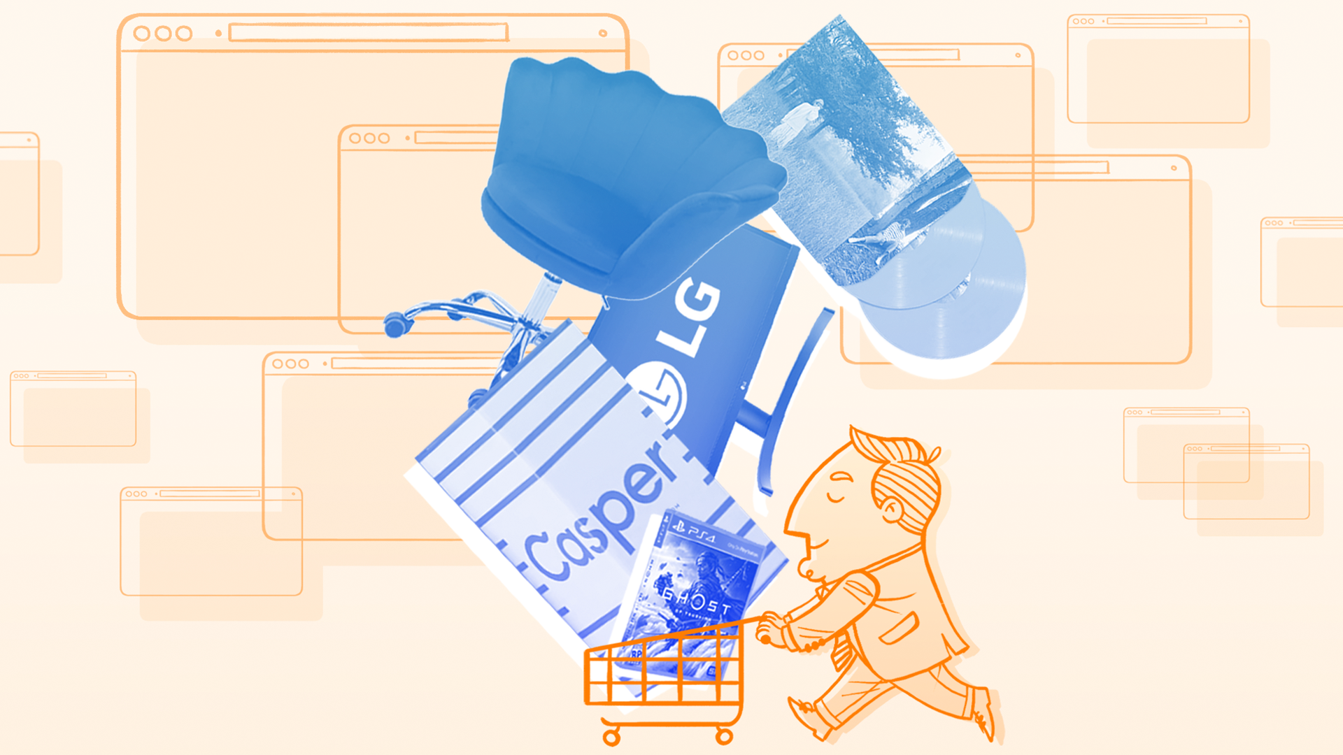 man shopping cart full