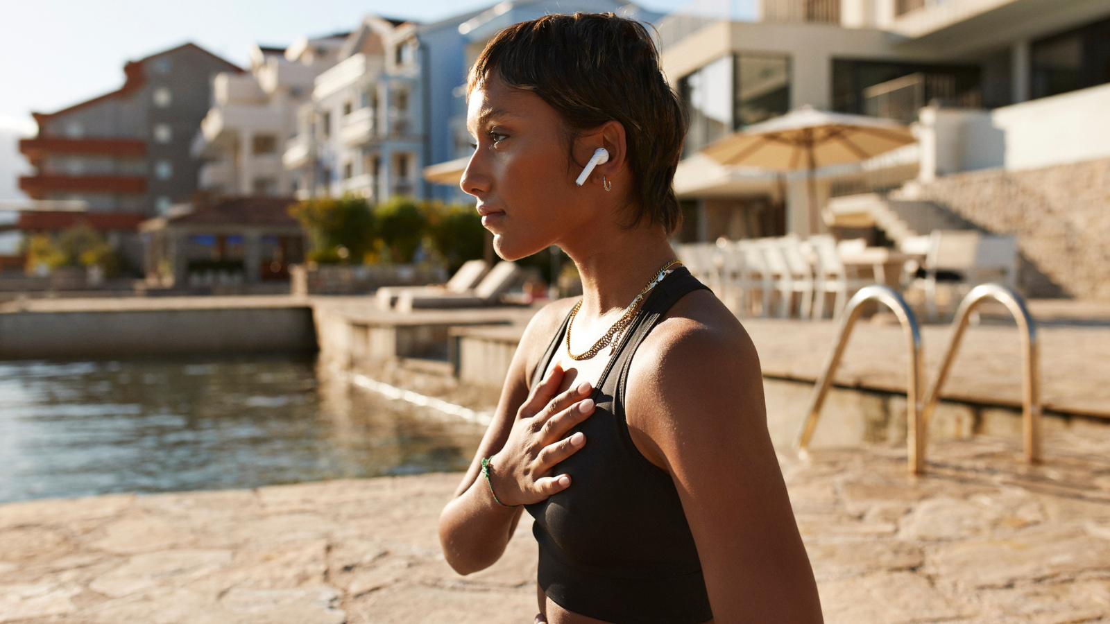 Woman practicing breathing exercise