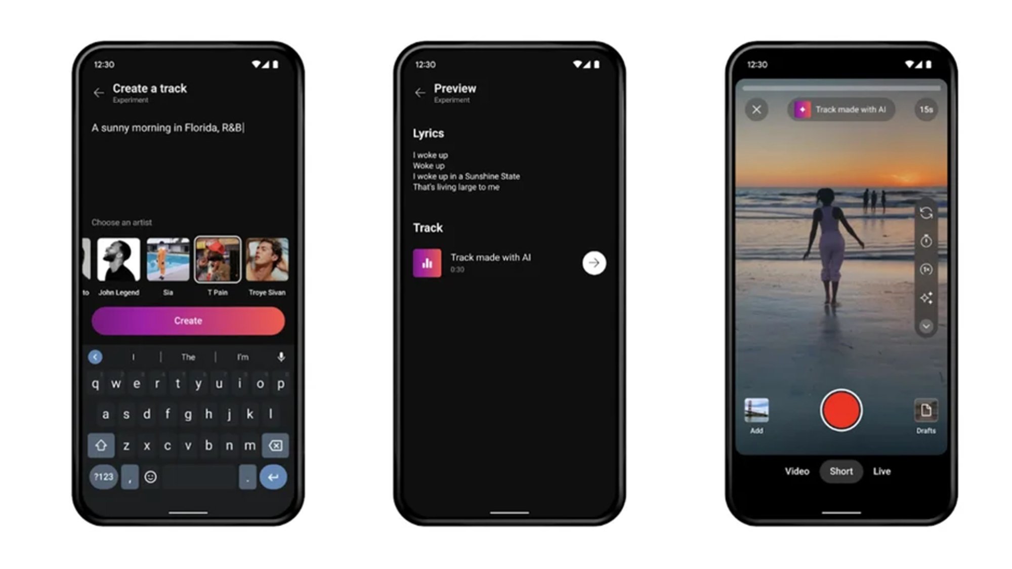 Three phones showing how to use Dream Tracks on YouTube.