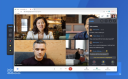 Online meeting on blue background