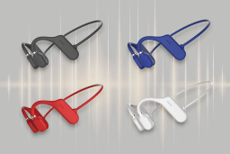 earbuds in black, blue, red and white