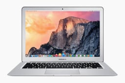A silver MacBook Air from the front.
