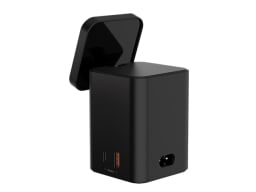A Mag Safe charging station in black.