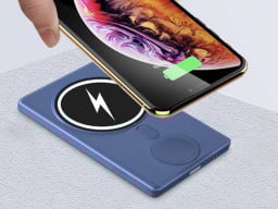 iPhone and blue wireless charger