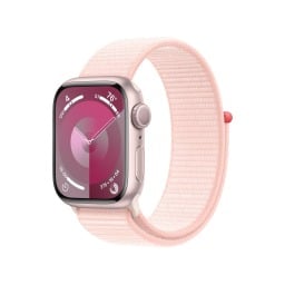 a pink apple watch series 9 on a white background