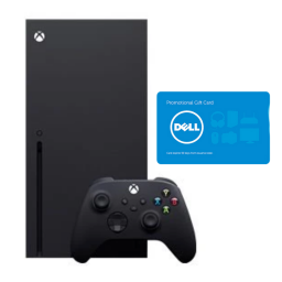 Xbox Series X with Dell eGift Card on white background