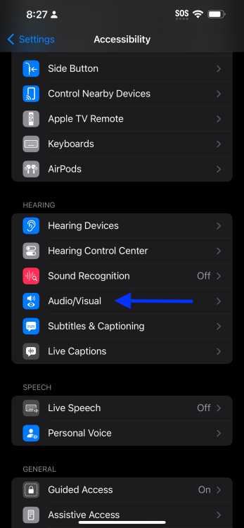 Audio Visual option in iOS 17