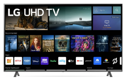 LG TV with streaming apps on screen