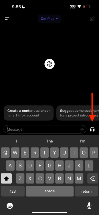 Headphones icon inside ChatGPT app