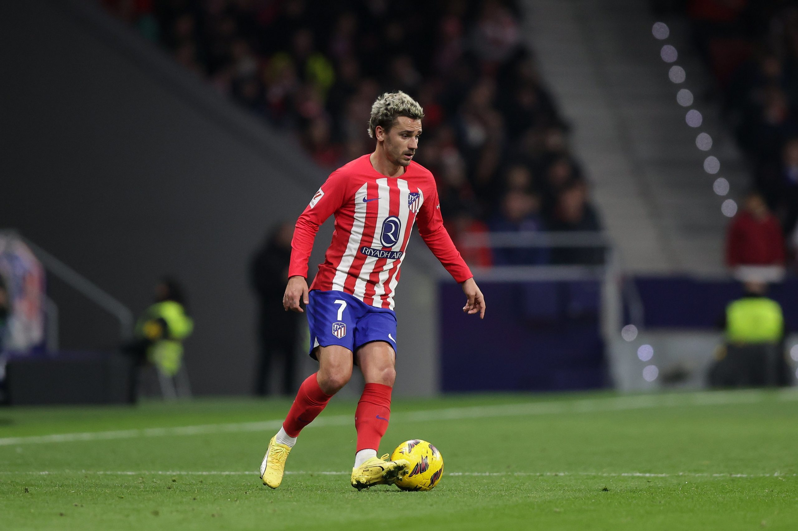 Antoine Griezmann of Atletico de Madrid controls the ball