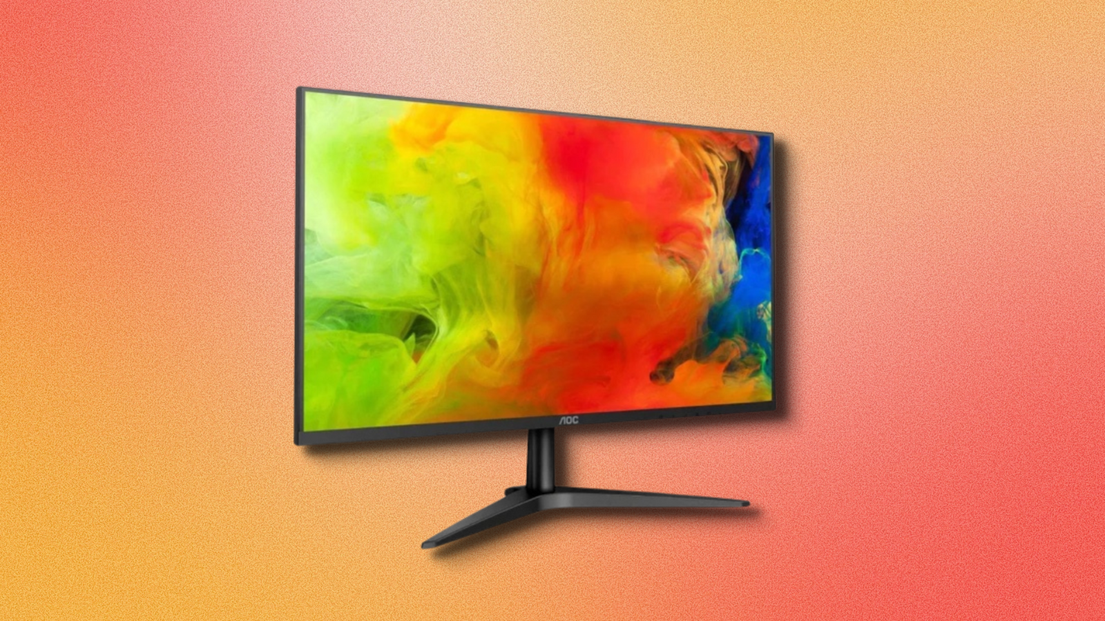 AOC gaming monitor with colorful gradient background